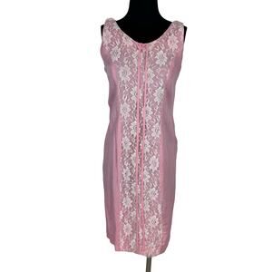 Vintage 1960s Pink & White Lace Shift Dress Coquette Mod Mini Dress As-Is Small